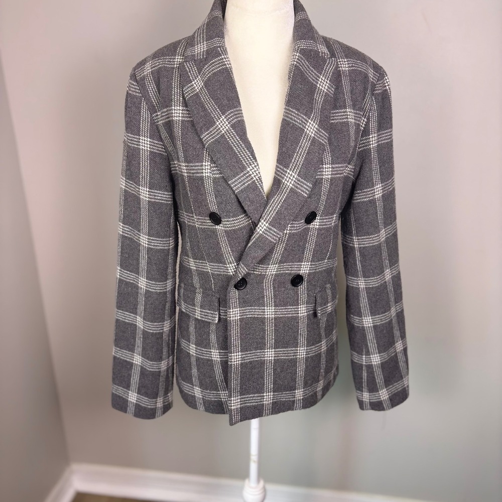 Women Oversized double breast plaid tweed blazer old money classic dark academia